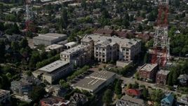 5K aerial stock footage of flying by Queen Anne High School in Seattle, Washington Aerial Stock Footage | AX47_063