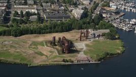 5K aerial stock footage tilt and flyby Gas Works Park beside Lake Union, Wallingford, Seattle, Washington Aerial Stock Footage | AX47_075