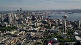 5K aerial stock footage of the world famous Seattle Space Needle and skyscrapers in Downtown Seattle, Washington Aerial Stock Footage | AX47_133