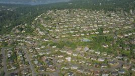 5K aerial stock footage of flying over tract homes in a suburban neighborhood, Bellevue. Washington Aerial Stock Footage | AX48_010