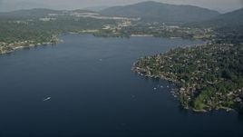 5K aerial stock footage of waterfront homes in Issaquah on the shore of Lake Sammamish, Washington Aerial Stock Footage | AX48_016E