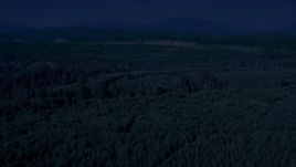 4K day for night color corrected aerial stock footage of flying over evergreen trees to approach a wide clear cut area, King County, Washington Aerial Stock Footage | AX48_047_DFN