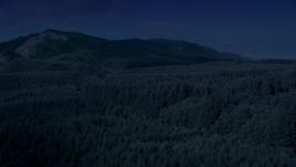 4K day for night color corrected aerial stock footage of evergreen forest, reveal the South Fork Tolt Reservoir, Cascade Range, Washington Aerial Stock Footage | AX48_058_DFN