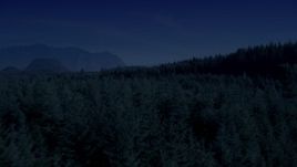 4K day for night color corrected aerial stock footage of flying over and pan across evergreen forest on a mountain ridge in the Cascade Range, Washington Aerial Stock Footage | AX48_084_DFN