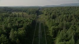 5K aerial stock footage of following power lines through a forest, King County, Washington Aerial Stock Footage | AX49_009E
