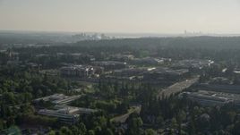 5K aerial stock footage of reverse view of Microsoft Headquarters office complex in Redmond, Washington Aerial Stock Footage | AX49_042