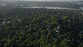 5K aerial stock footage fly by residential neighborhoods and lush green trees, Madrona, Washington Aerial Stock Footage | AX49_056
