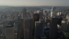 5K aerial stock footage orbit of Columbia Center skyscraper in Downtown Seattle, Washington Aerial Stock Footage | AX49_075