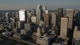 5K aerial stock footage of towering skyscrapers and high-rises in Downtown Seattle, Washington Aerial Stock Footage | AX49_085