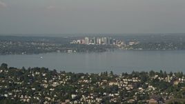 5K aerial stock footage of a view of Downtown Bellevue, Washington, seen from across Lake Washington Aerial Stock Footage | AX49_094