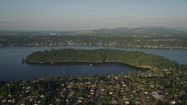 5K aerial stock footage of Andrews Bay and the Bailey Peninsula in Lake Washington Aerial Stock Footage | AX49_097