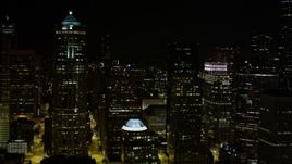 5K aerial stock footage flyby tall skyscrapers in Downtown Seattle, Washington, night Aerial Stock Footage | AX51_015