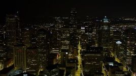 5K aerial stock footage approach and fly over Downtown Seattle skyscrapers and high-rises at night, Washington Aerial Stock Footage | AX51_033E
