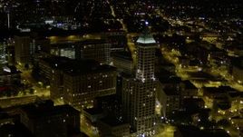5K aerial stock footage approach Smith Tower skyscraper in Downtown Seattle, Washington, night Aerial Stock Footage | AX51_048