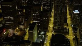 5K aerial stock footage flyby city streets and skyscrapers in Downtown Seattle, Washington, night Aerial Stock Footage | AX51_085