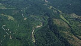5K aerial stock footage of Skookumchuck River and evergreen forest in Thurston County, Washington Aerial Stock Footage | AX52_008