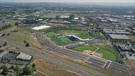 5K aerial stock footage approach a multi-sport stadium in Hillsboro, Oregon Aerial Stock Footage | AX52_114