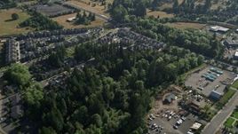 5K aerial stock footage of flying by residential, fields and the Oregon National Primate Research Center, Hillsboro Aerial Stock Footage | AX53_001E