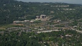 5K aerial stock footage of approaching Portland St. Vincent Medical Center, Southwest Portland, Oregon Aerial Stock Footage | AX53_007