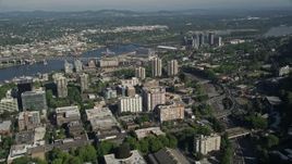 5K aerial stock footage flyby office and apartment buildings by I-405 in Downtown Portland, Oregon Aerial Stock Footage | AX53_027