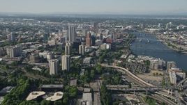 5K aerial stock footage video fly over city skyscrapers and high-rises, Downtown Portland, Oregon Aerial Stock Footage | AX53_031E