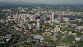 5K aerial stock footage fly by Downtown skyscrapers and buildings, Portland, Oregon Aerial Stock Footage | AX53_043E