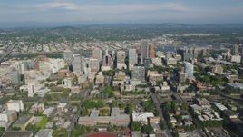 5K aerial stock footage fly by Downtown skyscrapers and buildings, Portland, Oregon Aerial Stock Footage | AX53_044