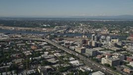 5K aerial stock footage of Interstate 405 through Downtown Portland near the Fremont Bridge, Oregon Aerial Stock Footage | AX53_051