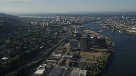 5K aerial stock footage fly by high-rise district revealing cityscape, South Waterfront and Downtown Portland, Oregon Aerial Stock Footage | AX53_058