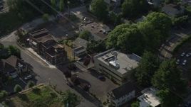 5K aerial stock footage track gondolas over city streets, Southwest Portland, Oregon Aerial Stock Footage | AX53_065
