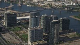 5K aerial stock footage fly by condominium high-rises, South Waterfront, Portland, Oregon Aerial Stock Footage | AX53_071