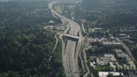 5K aerial stock footage fly over heavy highway traffic, Northwest Portland, Oregon Aerial Stock Footage | AX53_089E