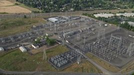5K aerial stock footage fly by BPA Keeler Substation, Hillsboro, Oregon Aerial Stock Footage | AX53_104