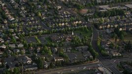 5K aerial stock footage of passing the Church of Jesus Christ of Latter Day Saints, Beaverton, Oregon, sunset Aerial Stock Footage | AX54_002