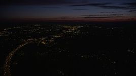 5K aerial stock footage of flying over Providence St. Vincent Medical Center by Highway 26, Southwest Portland, Oregon, night Aerial Stock Footage | AX55_059E