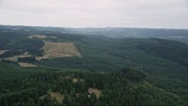 5K aerial stock footage of hillside logging areas surrounded by evergreen forest in Banks, Oregon Aerial Stock Footage | AX56_014E