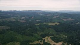 5K aerial stock footage of flying over evergreen forest and clear cuts areas in Washington County, Oregon Aerial Stock Footage | AX56_020E
