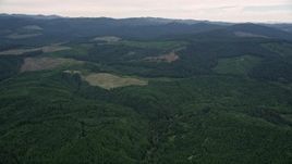 5K aerial stock footage of passing some clear cut logging areas and evergreen forest in Washington County, Oregon Aerial Stock Footage | AX56_027