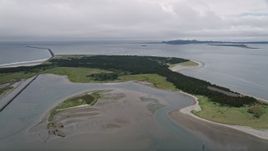 5K aerial stock footage approach Clatsop Spit, Oregon beside the Columbia River Aerial Stock Footage | AX56_081