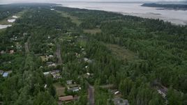 5K aerial stock footage of rural neighborhood nearly hidden by evergreens near Willapa Bay, Oceanside, Washington Aerial Stock Footage | AX56_147