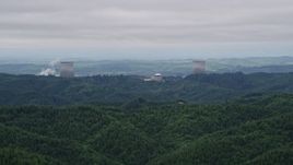 5K aerial stock footage of Satsop Nuclear Power Plant cooling towers in Satsop, Washington Aerial Stock Footage | AX57_004E