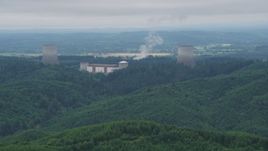 5K aerial stock footage of the cooling towers of Satsop Nuclear Power Plant, Satsop, Washington Aerial Stock Footage | AX57_008