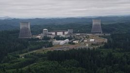 5K aerial stock footage of a view of the Satsop Nuclear Power Plant facility in Satsop, Washington Aerial Stock Footage | AX57_016