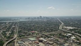 5K aerial stock footage approach St Roch neighborhood and Downtown New Orleans skyline, Louisiana Aerial Stock Footage | AX59_003