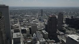 5K aerial stock footage fly over Downtown New Orleans skyscrapers and approach Plaza Tower, Louisiana Aerial Stock Footage | AX59_008