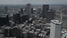 5K aerial stock footage approach One Shell Square skyscraper in Downtown New Orleans, Louisiana Aerial Stock Footage | AX59_017