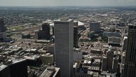 5K aerial stock footage approach and fly over One Shell Square in Downtown New Orleans, Louisiana Aerial Stock Footage | AX59_017E