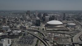 5K aerial stock footage of Downtown New Orleans skyscrapers and the Mercedes-Benz Superdome, Louisiana Aerial Stock Footage | AX59_021