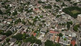 5K aerial stock footage bird's eye view of streets, apartments, and town homes in the historic French Quarter, New Orleans, Louisiana Aerial Stock Footage | AX59_034