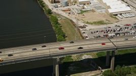 5K aerial stock footage track cars crossing the I-10 High Rise Bridge, New Orleans, Louisiana Aerial Stock Footage | AX59_062